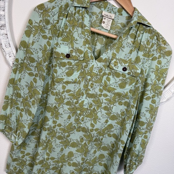 Matilda Jane Blouse Shirt Secret Fields Floral Mint & Olive Womens XS 3/4 Sleeve - Picture 2 of 14